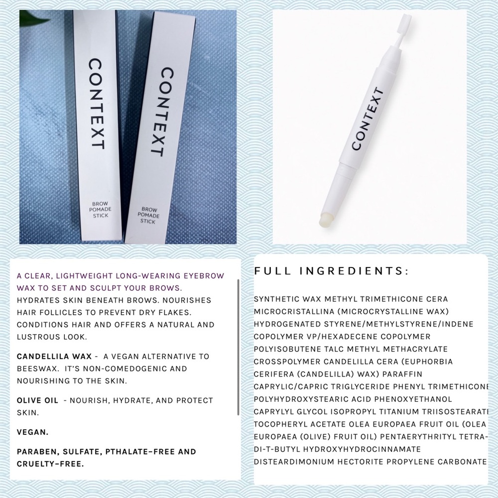 NWT Context Vegan Brow Pomade Stick Eyebrow Wax Bundle BNIB NEW Brow Freeze